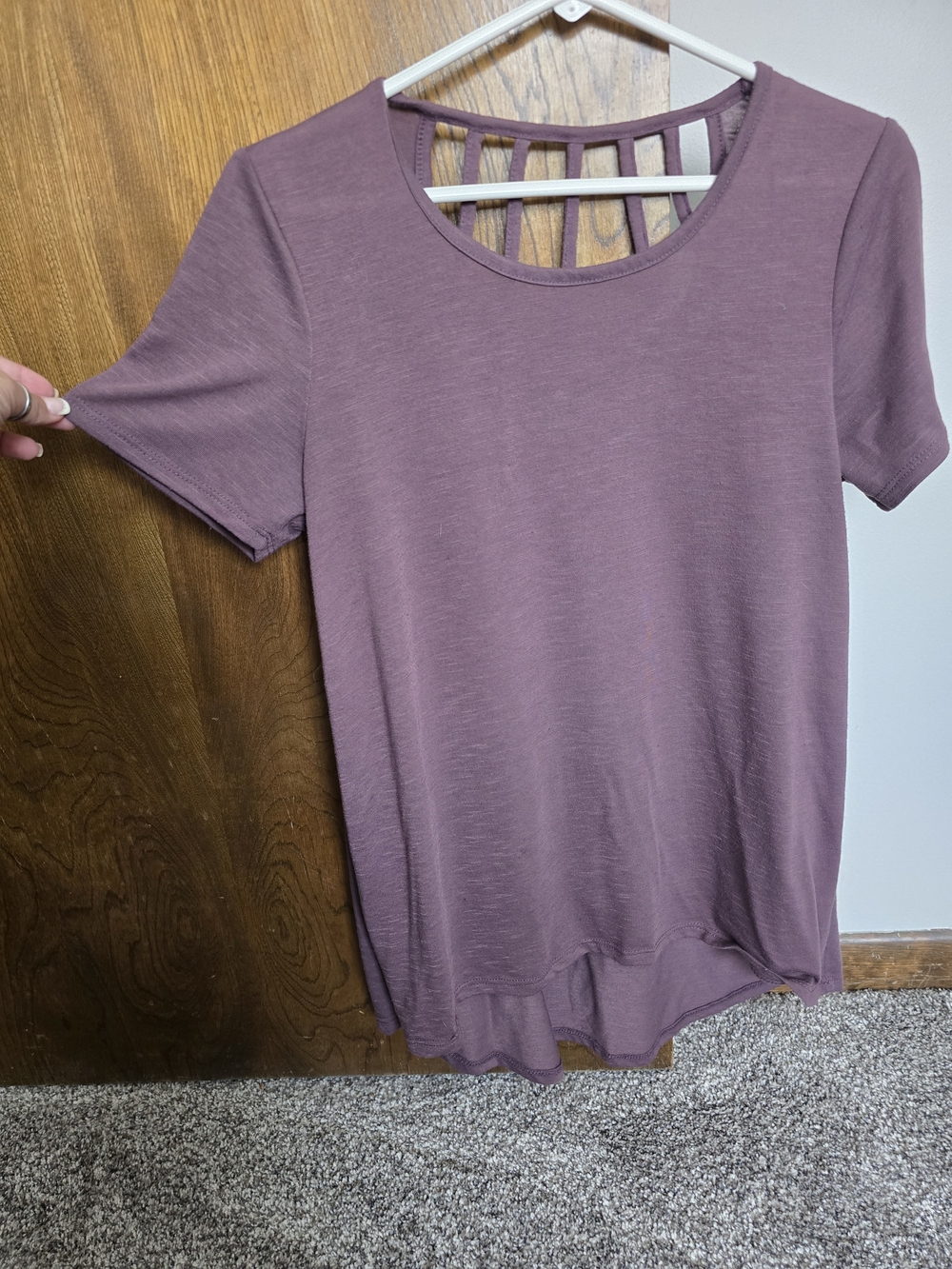 Mauve Short Sleeve Women's Top with Ladder Back